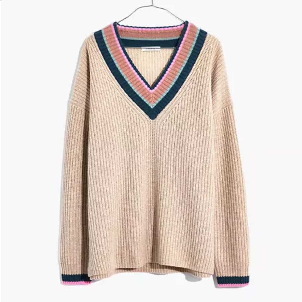 MADEWELL 	tipped forrest v-neck sweater (never worn!) Large